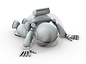 Artificial intelligence robots prostrate. He is despaired. White background. 3D illustration