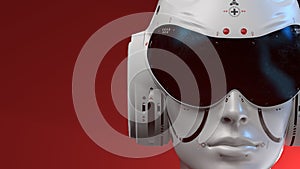 Artificial Intelligence. sci fi robot head close-up on a red background