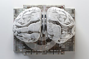 Artificial intelligence science concept with technological AI brain on the circuit board.