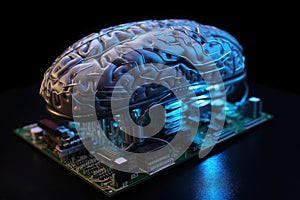 Artificial intelligence science concept with technological AI brain on the circuit board.