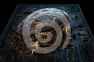 Artificial intelligence science concept with technological AI brain on the circuit board. Generated AI.
