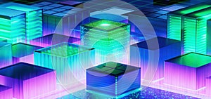 Artificial Intelligence Server Big Data storage Machine. Learning Algorithms. Cubes. Processes AI Optimization Digital Technology