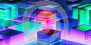 Artificial Intelligence Server Big Data storage Machine. Learning Algorithms. Cubes. Processes AI Optimization Digital Technology