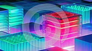 Artificial Intelligence Server Big Data storage Machine. Learning Algorithms. Cubes. Processes AI Optimization Digital Technology