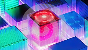Artificial Intelligence Server Big Data storage Machine. Learning Algorithms. Cubes. Processes AI Optimization Digital Technology