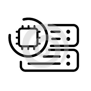 artificial intelligence server icon with processor chip symbol for data center computing line art high performance hardware