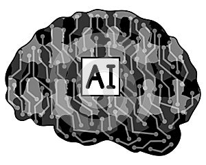 Artificial intelligence, silhouette of brain with people and links. Vector illustration