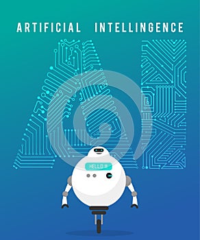 Artificial intelligence and smart robot on blue background