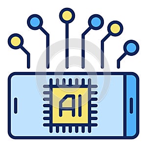 Artificial Intelligence Smartphone with AI Technology vector colored icon or design element