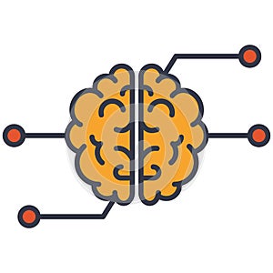 Artificial intelligence super brain vector icon. Human brain connected to network.