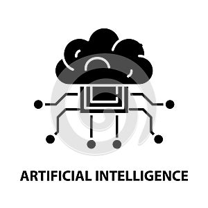 artificial intelligence symbol icon, black vector sign with editable strokes, concept illustration