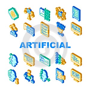Artificial Intelligence System Icons Set isolated illustration