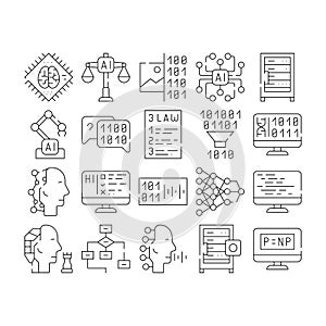 Artificial Intelligence System Icons Set isolated illustration