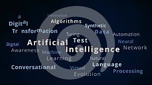 Artificial Intelligence tag cloud and word cloud with articifial intelligence terms like neural network