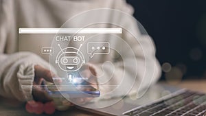 Artificial intelligence technology automatically responds to online messages to help customers instantly. Chatbot artificial photo