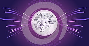 Artificial intelligence technology background. Cyber brain mechanic concept. Vector software digital code. Data analysis, data