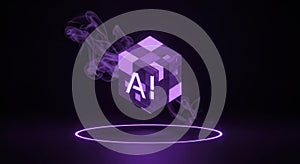 Artificial Intelligence Technology Concept with Futuristic Cube and Neon Light