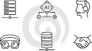 Artificial intelligence technology data management and business communication concept with ai server database support headset