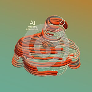 Artificial intelligence. Technology and engineering concept. 3d model of man. Vector illustration.