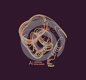Artificial intelligence. Technology and engineering concept. 3d model of man. Vector illustration.
