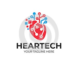 Artificial intelligence and technology, human heart with digital pixels and circuits electronics grid, logo design. Technology CPU