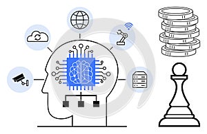Artificial Intelligence and Technology Integration Concept with Brain and Network Elements