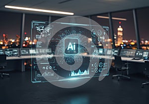 Artificial intelligence technology screen in modern office