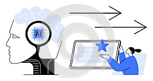 Artificial Intelligence in Technology and User Interaction Concept with Human Brain and Digital Feedback