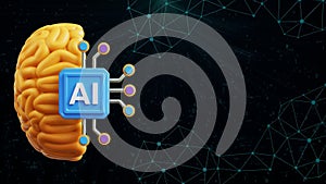 Artificial intelligence text with female robot on black background 3D rendering