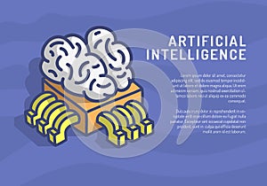 Artificial Intelligence Themed Design Hand Drawn Cartoon Funny Illustration With Computer Cpu Processor Chip And Human