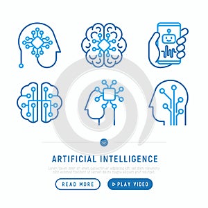 Artificial intelligence thin line icons set