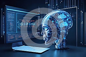 Artificial Intelligence using AI technology for data analysis with digital brain