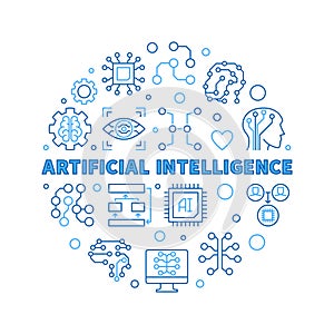 Artificial Intelligence vector blue outline round illustration