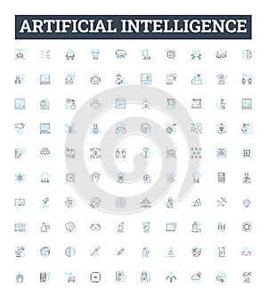 Artificial intelligence vector line icons set. AI, MachineLearning, Robotics, Automation, DeepLearning, NeuralNetworks photo