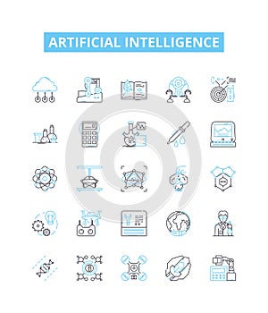 Artificial intelligence vector line icons set. AI, MachineLearning, Robotics, Automation, DeepLearning, NeuralNetworks photo