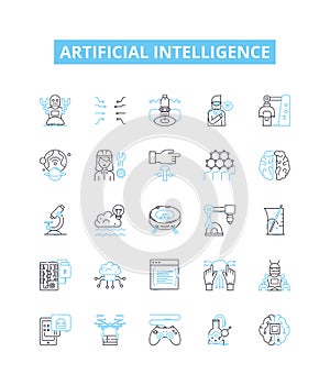 Artificial intelligence vector line icons set. AI, MachineLearning, Robotics, Automation, DeepLearning, NeuralNetworks photo