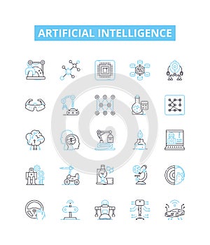 Artificial intelligence vector line icons set. AI, MachineLearning, Robotics, Automation, DeepLearning, NeuralNetworks photo