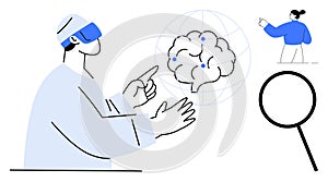 Virtual Reality and Artificial Intelligence Concept with Brain, Human Interaction, and Data Analysis