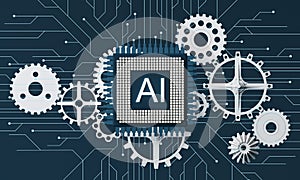 Artificial intelligence web banner. of a processor chip and tablet. The process of data processing.