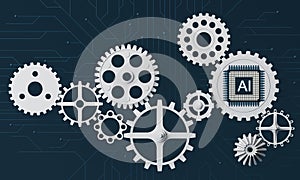 Artificial intelligence web banner. of a processor chip and tablet. The process of data processing.