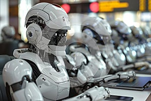 Artificial intelligence in the workplace. ai robots impacting employment at office desk photo