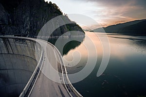 Artificial Lake behind the Bicaz Dam at sunset