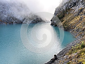 Artificial Lake Gigerwaldsee or reservoir Gigerwald Lake in the UNESCO World Heritage Tectonic Arena Sardona / UNESCO-Welterbe