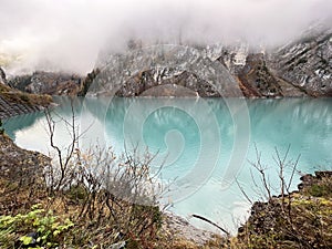 Artificial Lake Gigerwaldsee or reservoir Gigerwald Lake in the UNESCO World Heritage Tectonic Arena Sardona / UNESCO-Welterbe