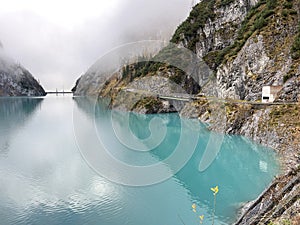 Artificial Lake Gigerwaldsee or reservoir Gigerwald Lake in the UNESCO World Heritage Tectonic Arena Sardona / UNESCO-Welterbe