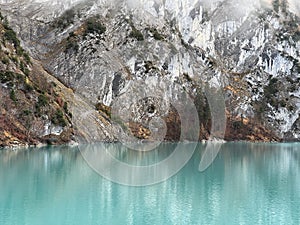 Artificial Lake Gigerwaldsee or reservoir Gigerwald Lake in the UNESCO World Heritage Tectonic Arena Sardona / UNESCO-Welterbe