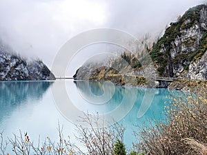 Artificial Lake Gigerwaldsee or reservoir Gigerwald Lake in the UNESCO World Heritage Tectonic Arena Sardona / UNESCO-Welterbe