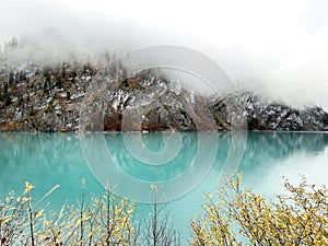 Artificial Lake Gigerwaldsee or reservoir Gigerwald Lake in the UNESCO World Heritage Tectonic Arena Sardona / UNESCO-Welterbe