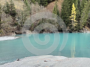 Artificial Lake Gigerwaldsee or reservoir Gigerwald Lake in the UNESCO World Heritage Tectonic Arena Sardona / UNESCO-Welterbe