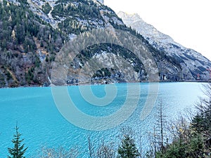 Artificial Lake Gigerwaldsee or reservoir Gigerwald Lake in the UNESCO World Heritage Tectonic Arena Sardona / UNESCO-Welterbe